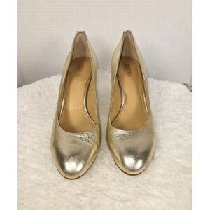 Michael Kors Ashby Flex Round Toe Pale Gold Metallic Leather Pumps Size 8